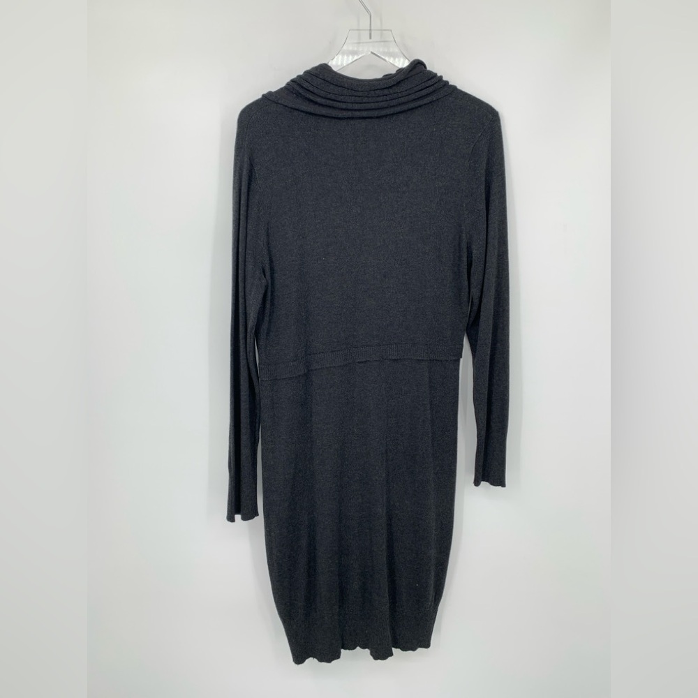 Alison Sheri sweaterdress charcoal gray dress pleated cowl knit stretch new L